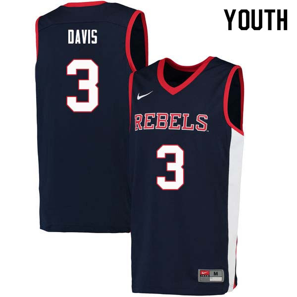 Youth #3 Terence Davis Ole Miss Rebels College Basketball Jerseys Sale-Navy - Click Image to Close